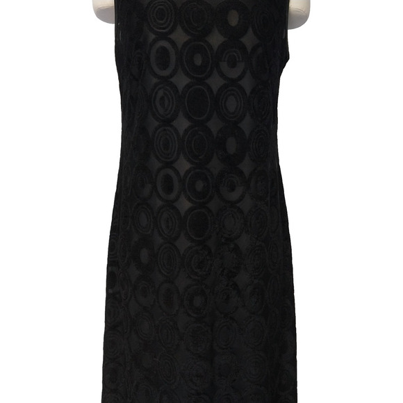 Vintage 90s Black Maxi Dress Size L Lapis Geo Burnout Semi Sheer Mod Flocked - Picture 4 of 9